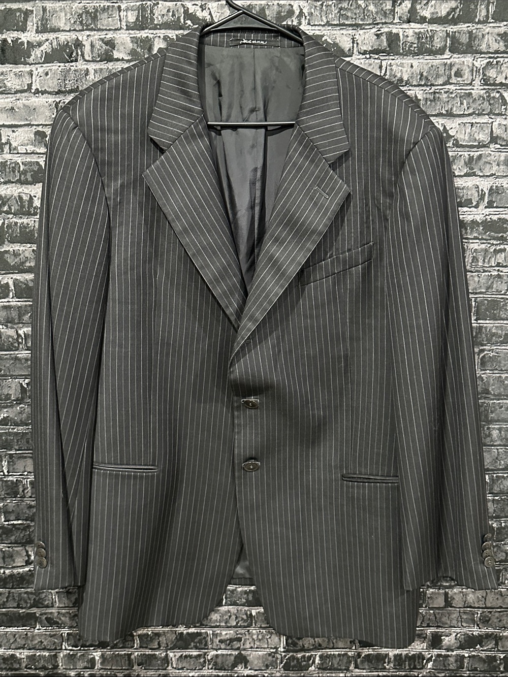 Armani Collezioni Charcoal Gray Pinstripe Black Suit Jacket